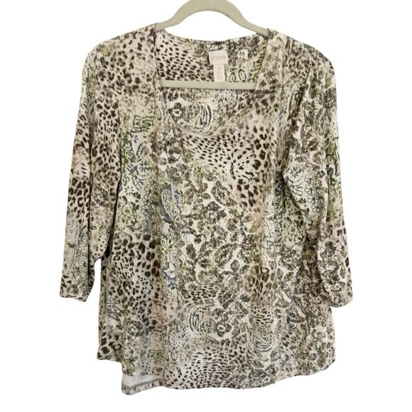 chicos Tops - Chico's Size 3 (16) Cotton Knit Soft Multicolor Animal Print Stretchy Flattering